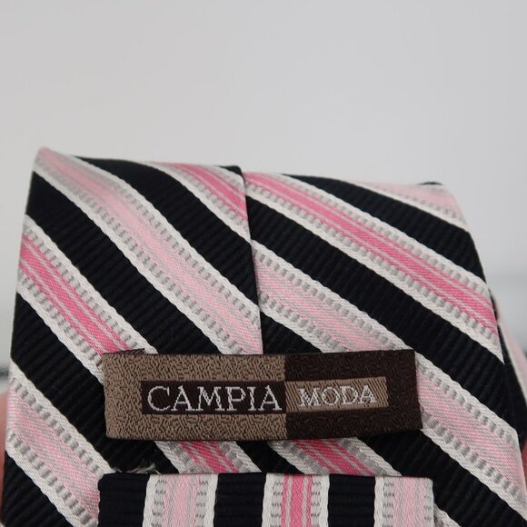Campia Moda Men's Pink Blue Striped Tie 100% Silk - Picture 3 of 8
